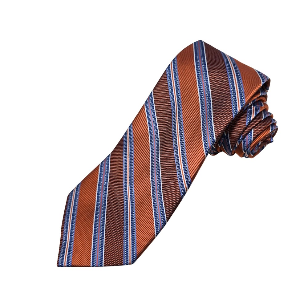 Pronto Uomo Silk Necktie Mens X-Long Orange‎ Blue Striped Woven Formal Tie New